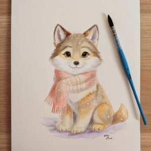 Dessin original Loup sous la neige