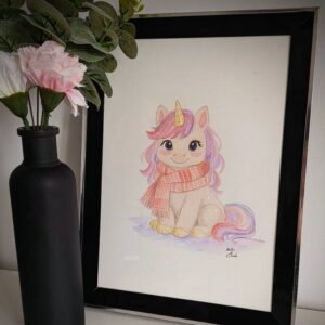Dessin original licorne sous la neige