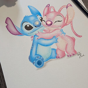 Dessin original stitch et angel (paillettes)